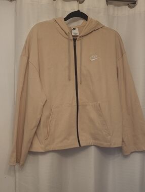 Nike Beige/Tan Full-Zip Hoodie with Black Zipper